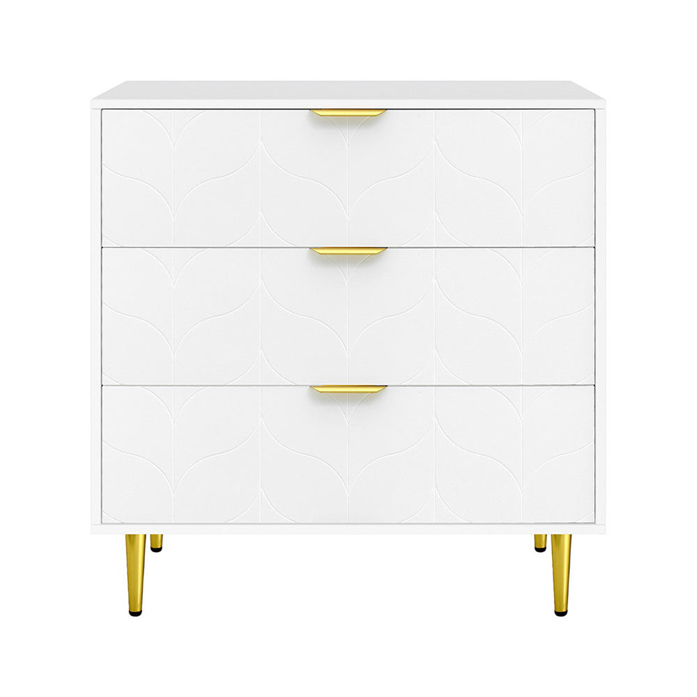 Artiss Carved-Front 3-Drawer Lowboy Cabinet – White