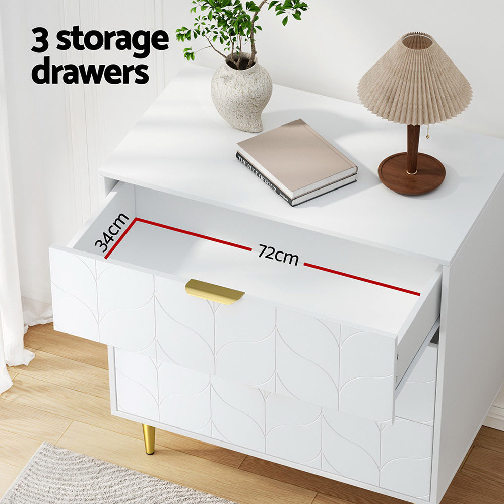 Artiss Carved-Front 3-Drawer Lowboy Cabinet – White