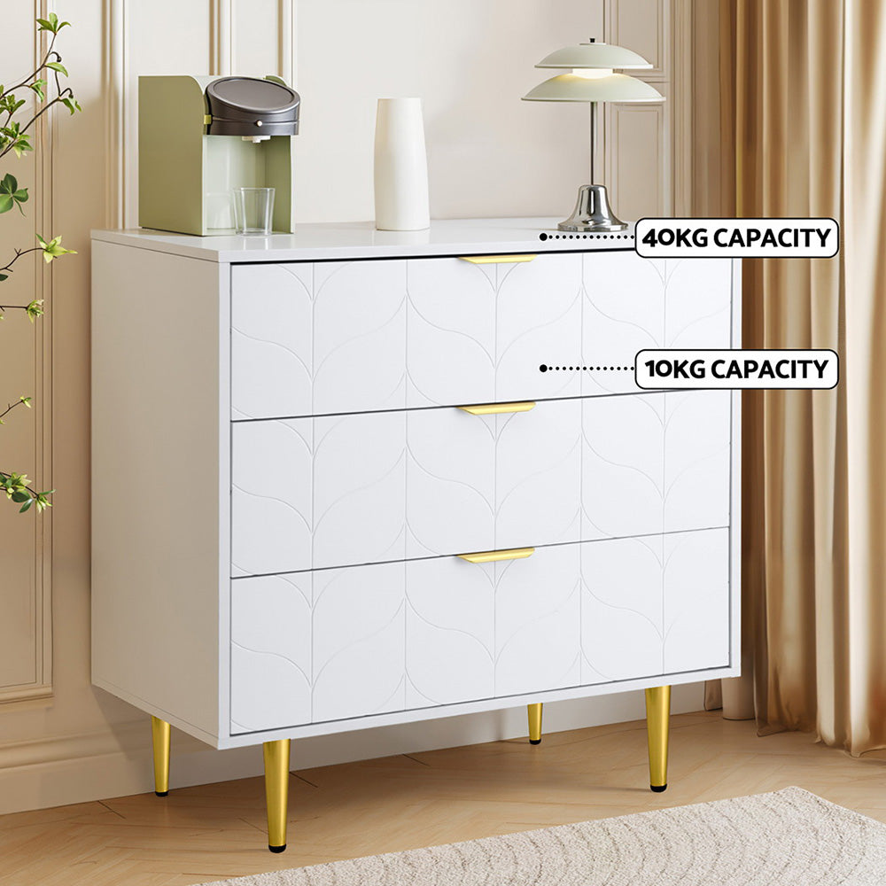 Artiss Carved-Front 3-Drawer Lowboy Cabinet – White