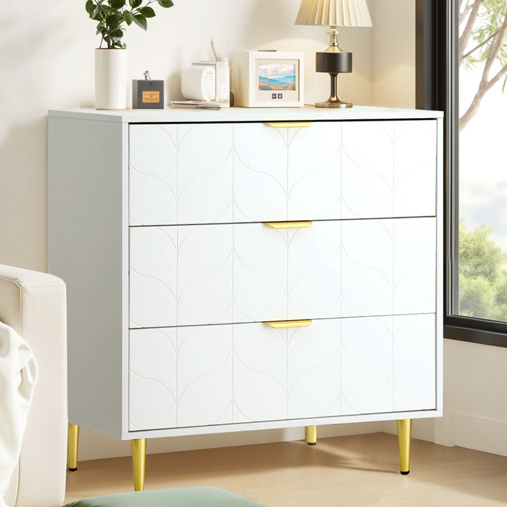 Artiss Carved-Front 3-Drawer Lowboy Cabinet – White