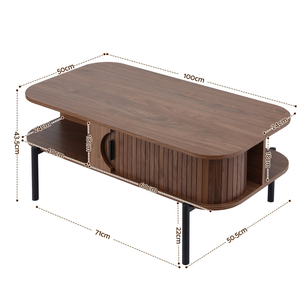 Artiss Coffee Table Living Room Center Table Shelf Cabinet Walnut