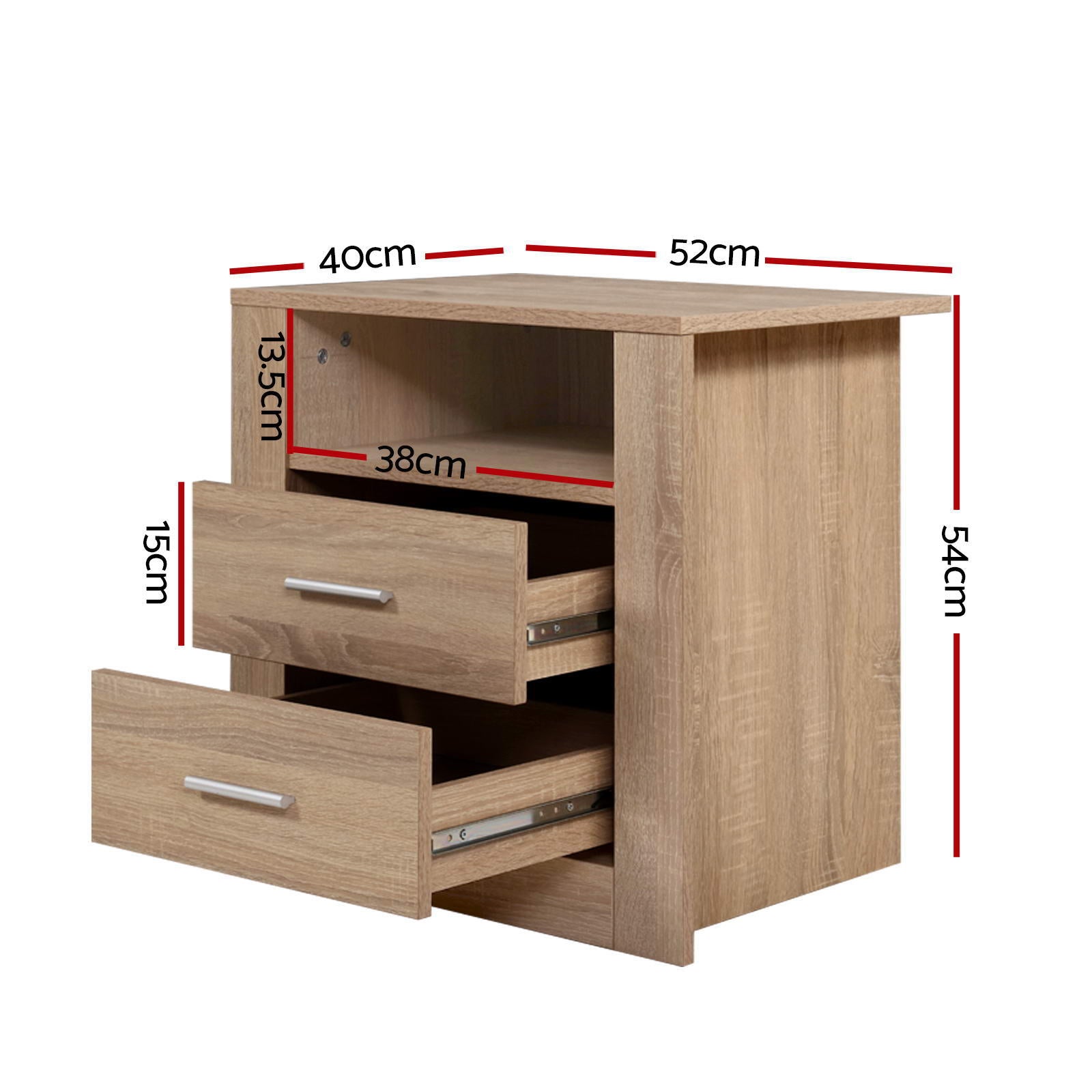 Artiss Tara Bedside Tables with 2 Drawers and Shelf – Oak Look, Set of 2