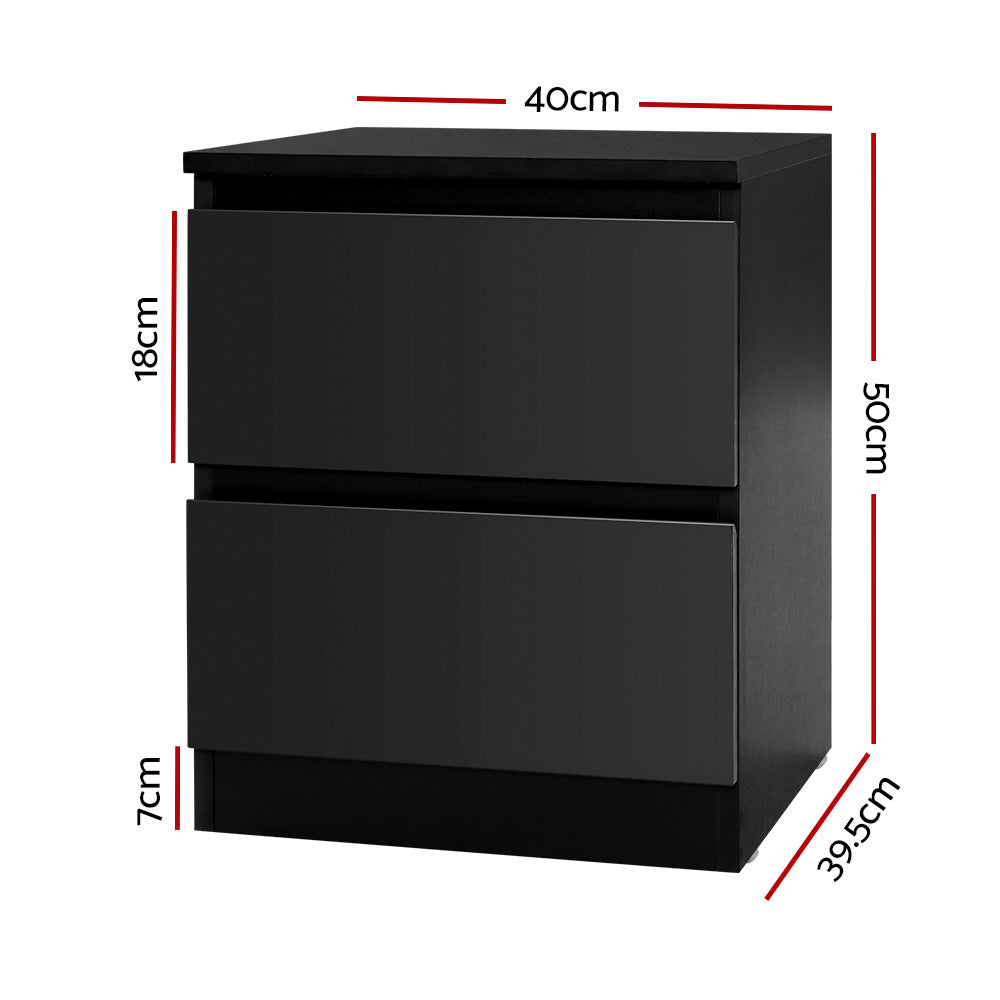 Artiss Pepe 2-Drawer Bedside Table – Black