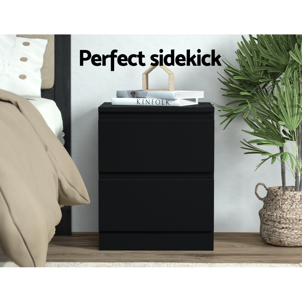 Artiss Pepe 2-Drawer Bedside Table – Black