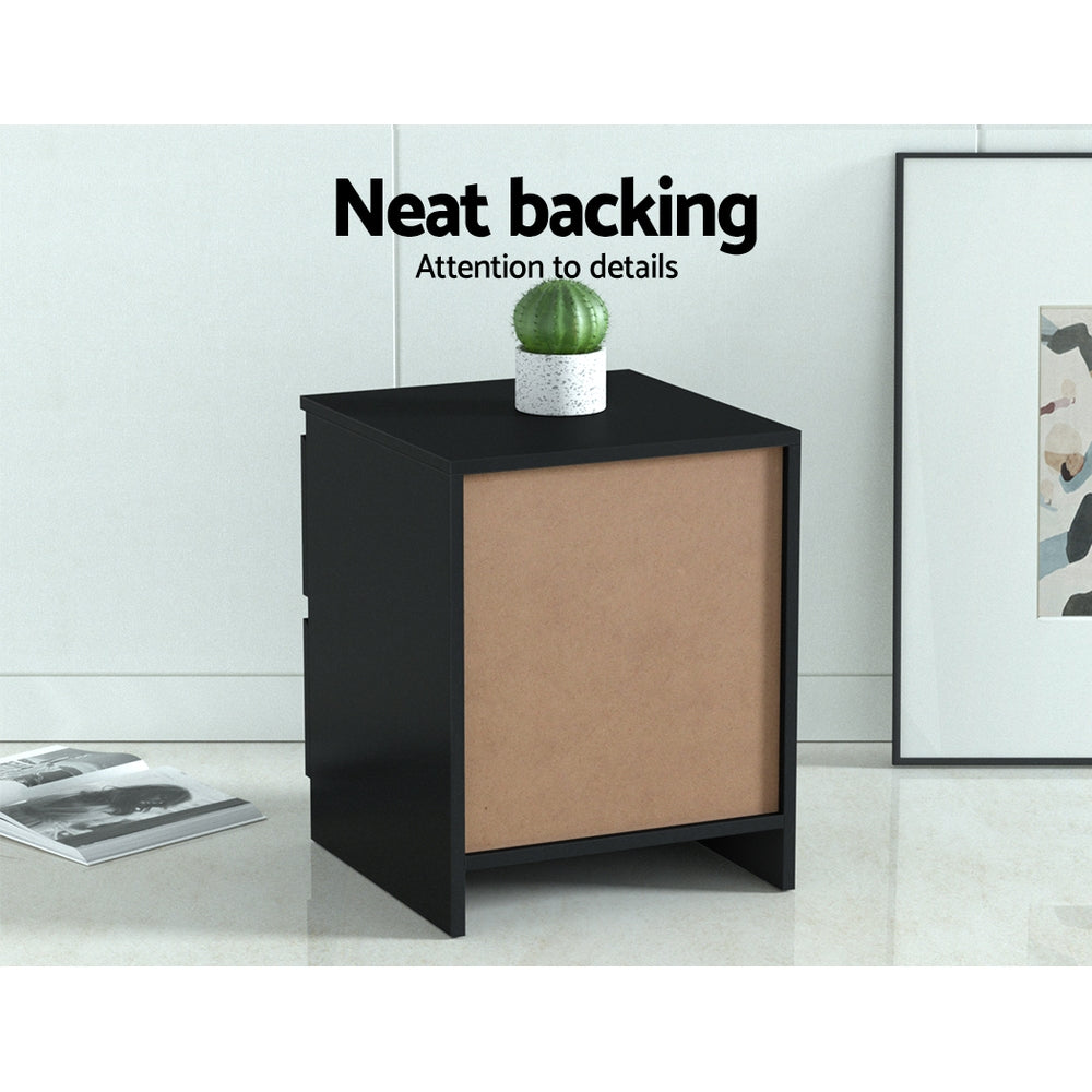 Artiss Pepe Handle-Free Bedside Tables – Black, Set of 2