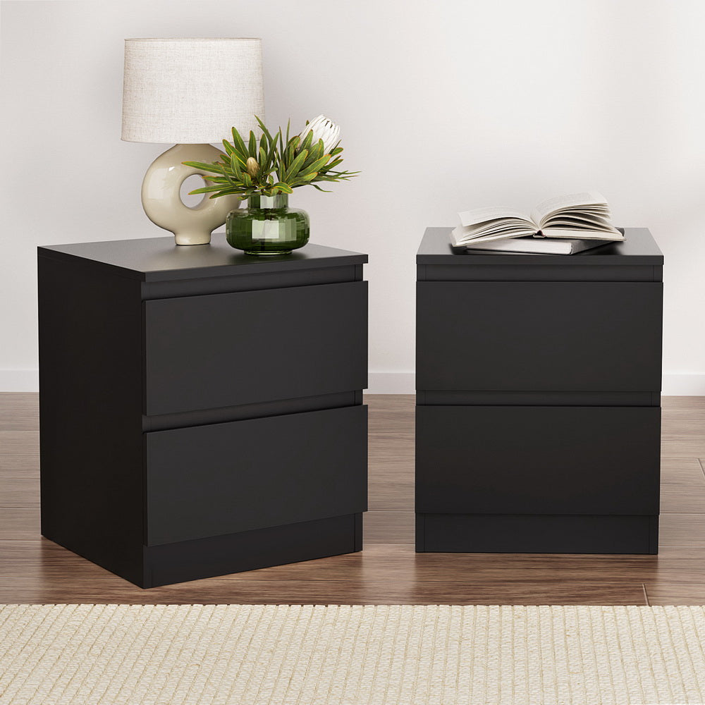 Artiss Pepe Handle-Free Bedside Tables – Black, Set of 2