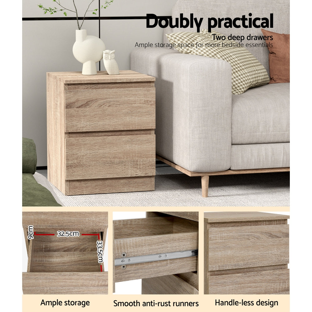 Artiss Pepe 2-Drawer Bedside Table – Wood Look