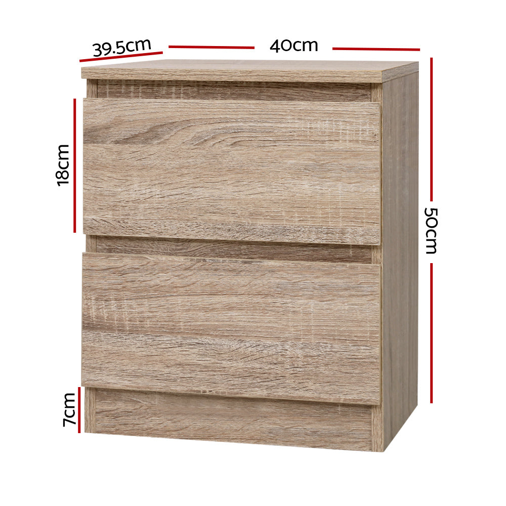 Artiss Pepe Handle-Free Bedside Tables – Oak Look, Set of 2
