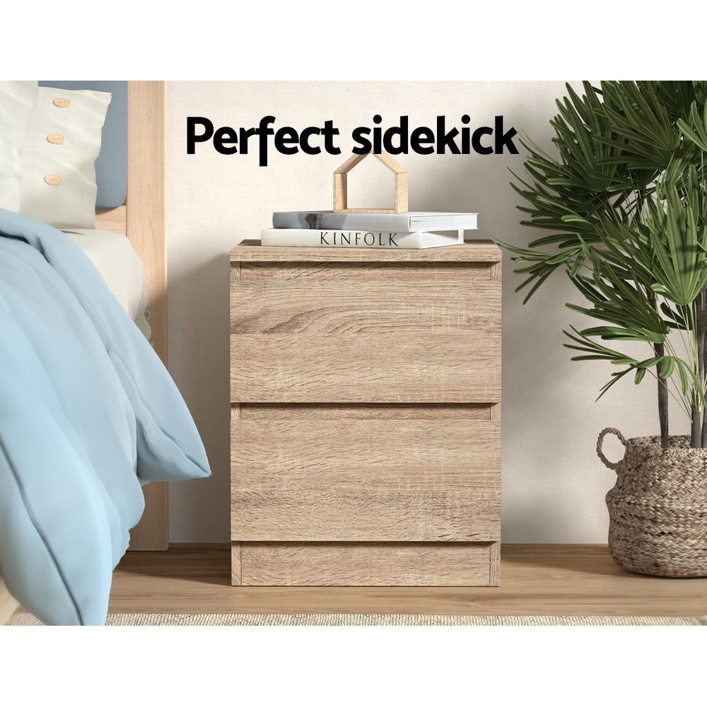 Artiss Pepe Handle-Free Bedside Tables – Oak Look, Set of 2