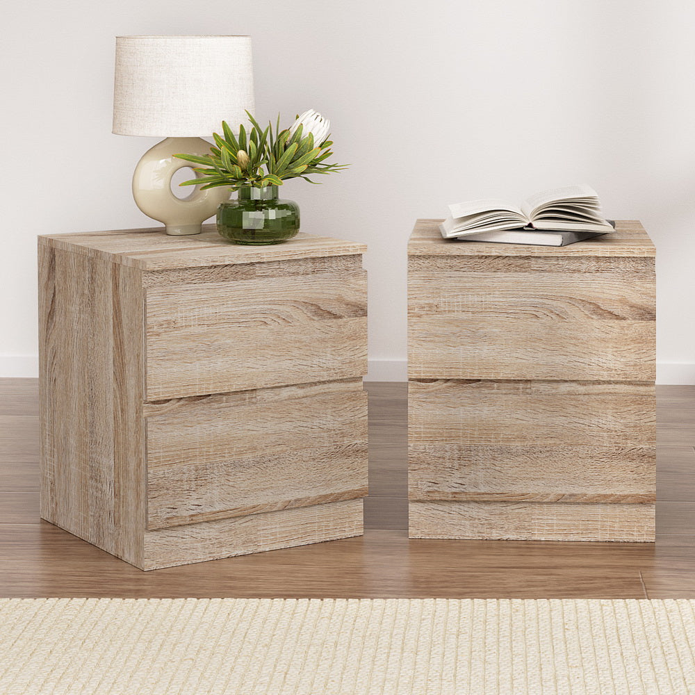 Artiss Pepe Handle-Free Bedside Tables – Oak Look, Set of 2