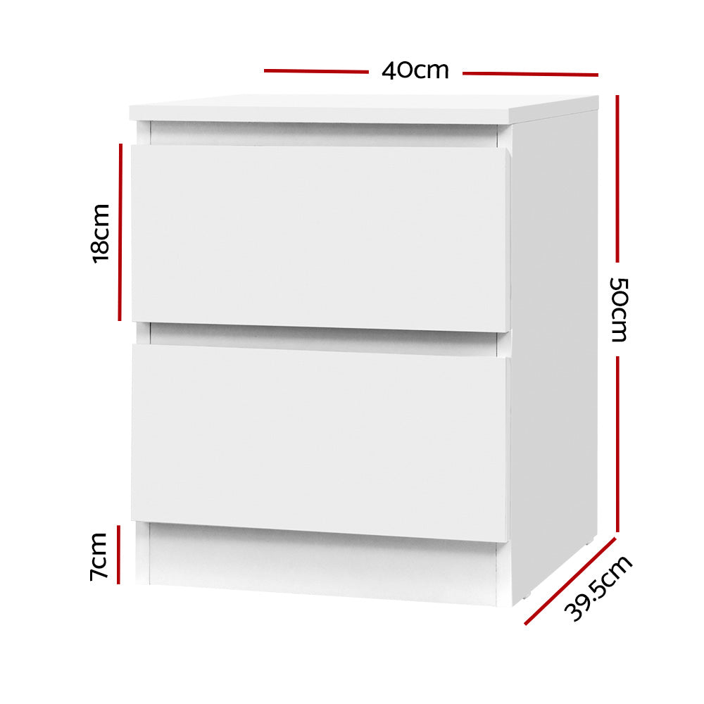 Artiss Pepe 2-Drawer Bedside Table – White
