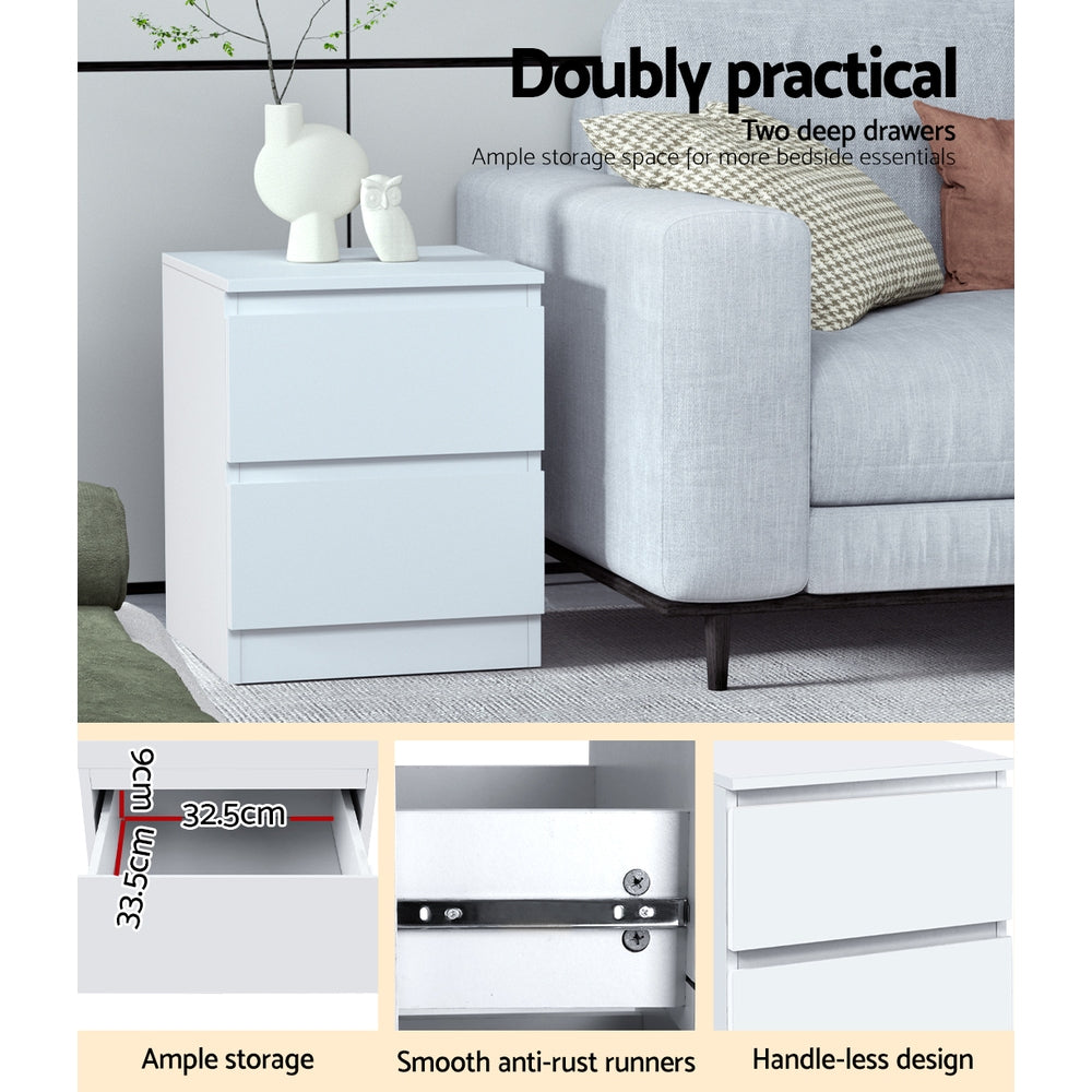 Artiss Pepe 2-Drawer Bedside Table – White