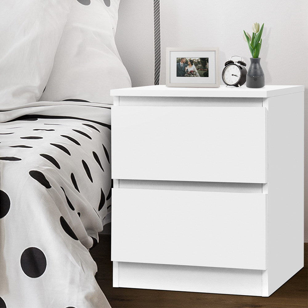 Artiss Pepe 2-Drawer Bedside Table – White