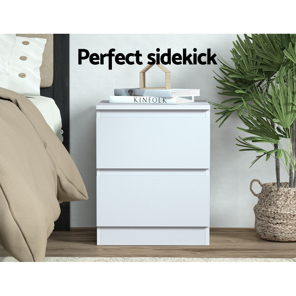 Artiss Pepe Handle-Free Bedside Tables – White, Set of 2