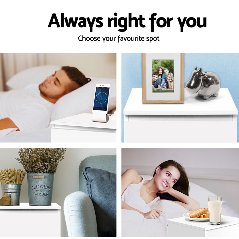 Artiss Pepe Handle-Free Bedside Tables – White, Set of 2