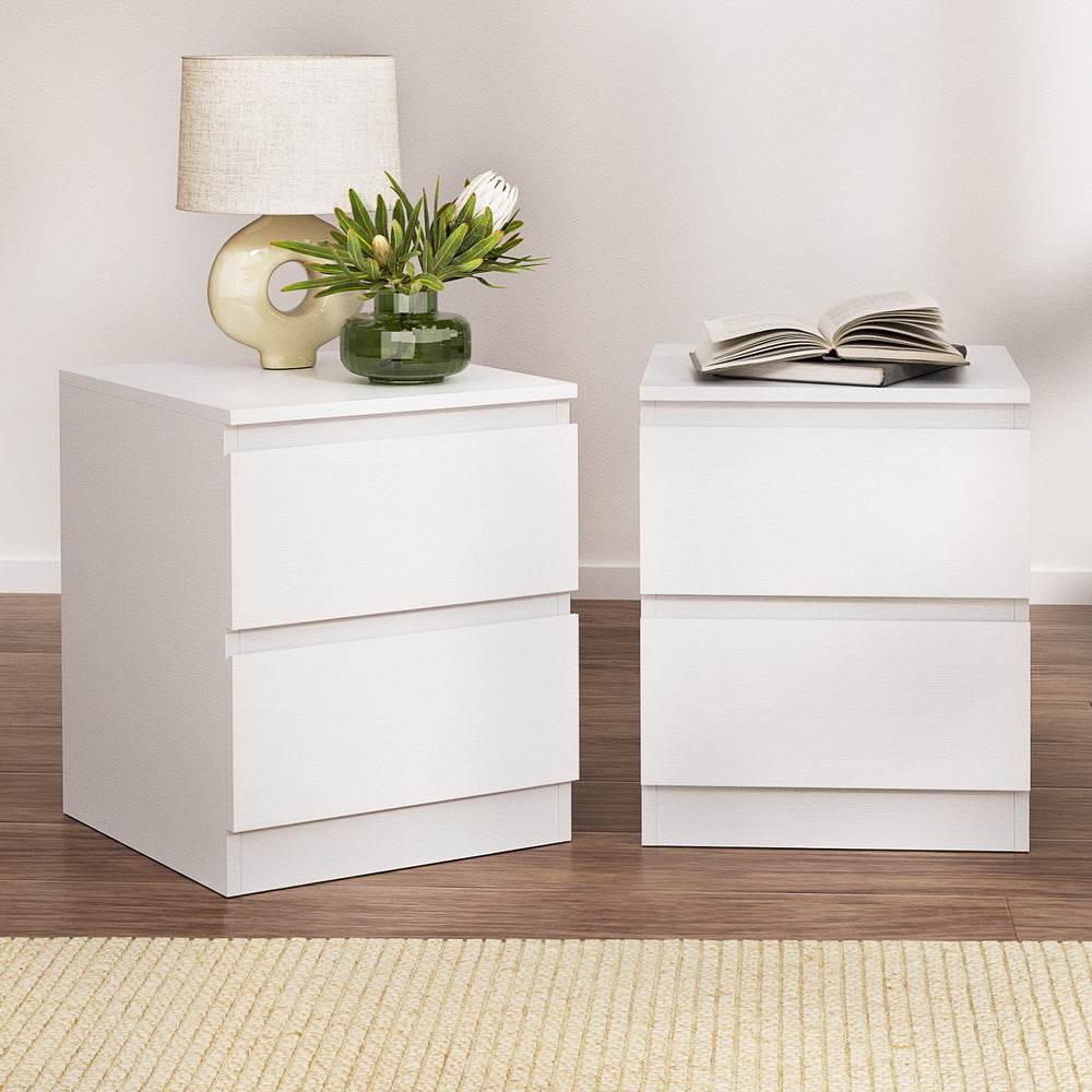 Artiss Pepe Handle-Free Bedside Tables – White, Set of 2