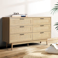 Artiss Briony Rattan-Front 6-Drawer Lowboy – Wood Look