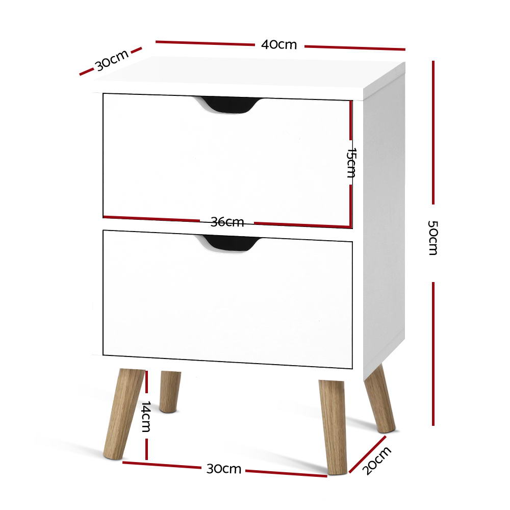 Artiss Boden 2-Drawer Bedside Table – White