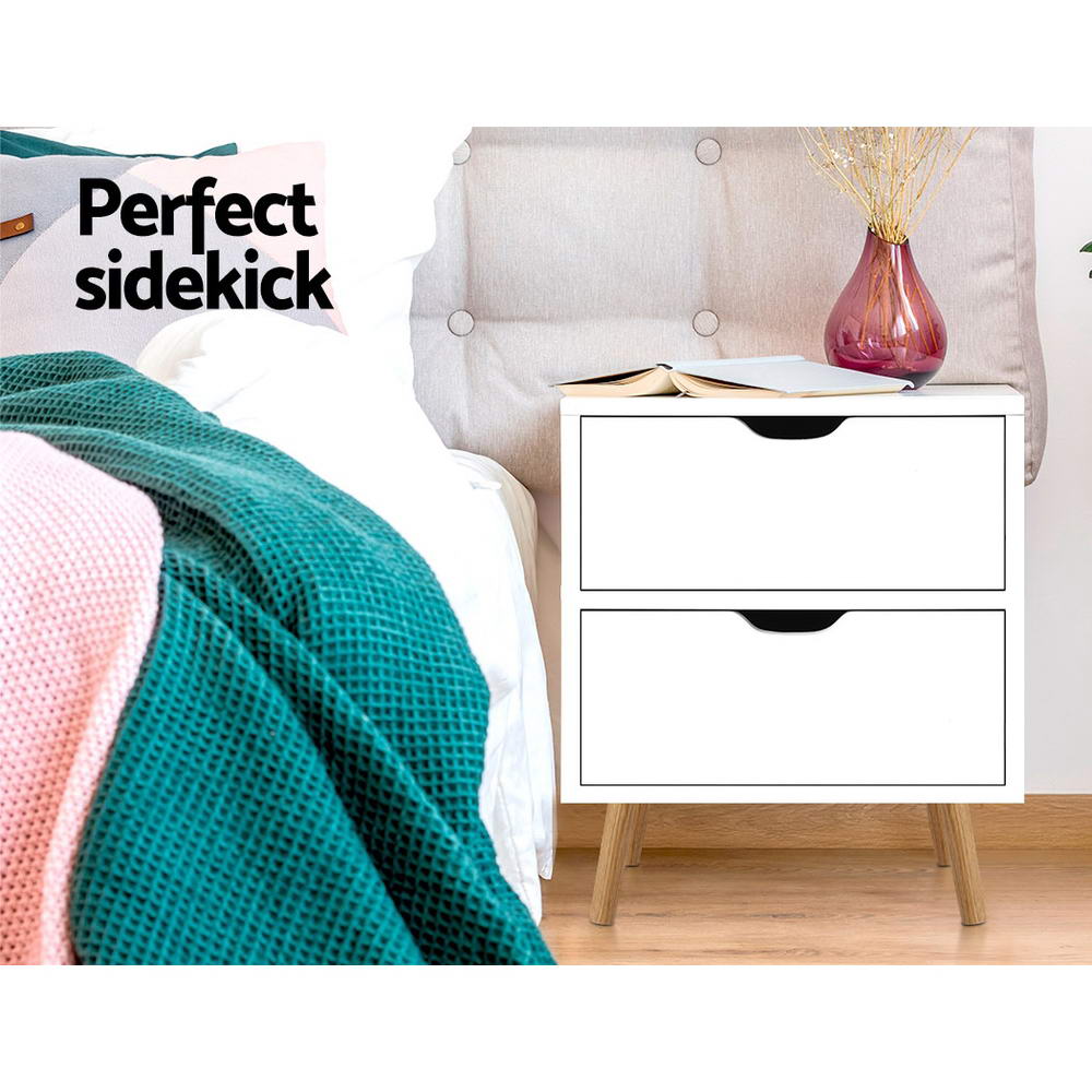 Artiss Boden 2-Drawer Bedside Table – White