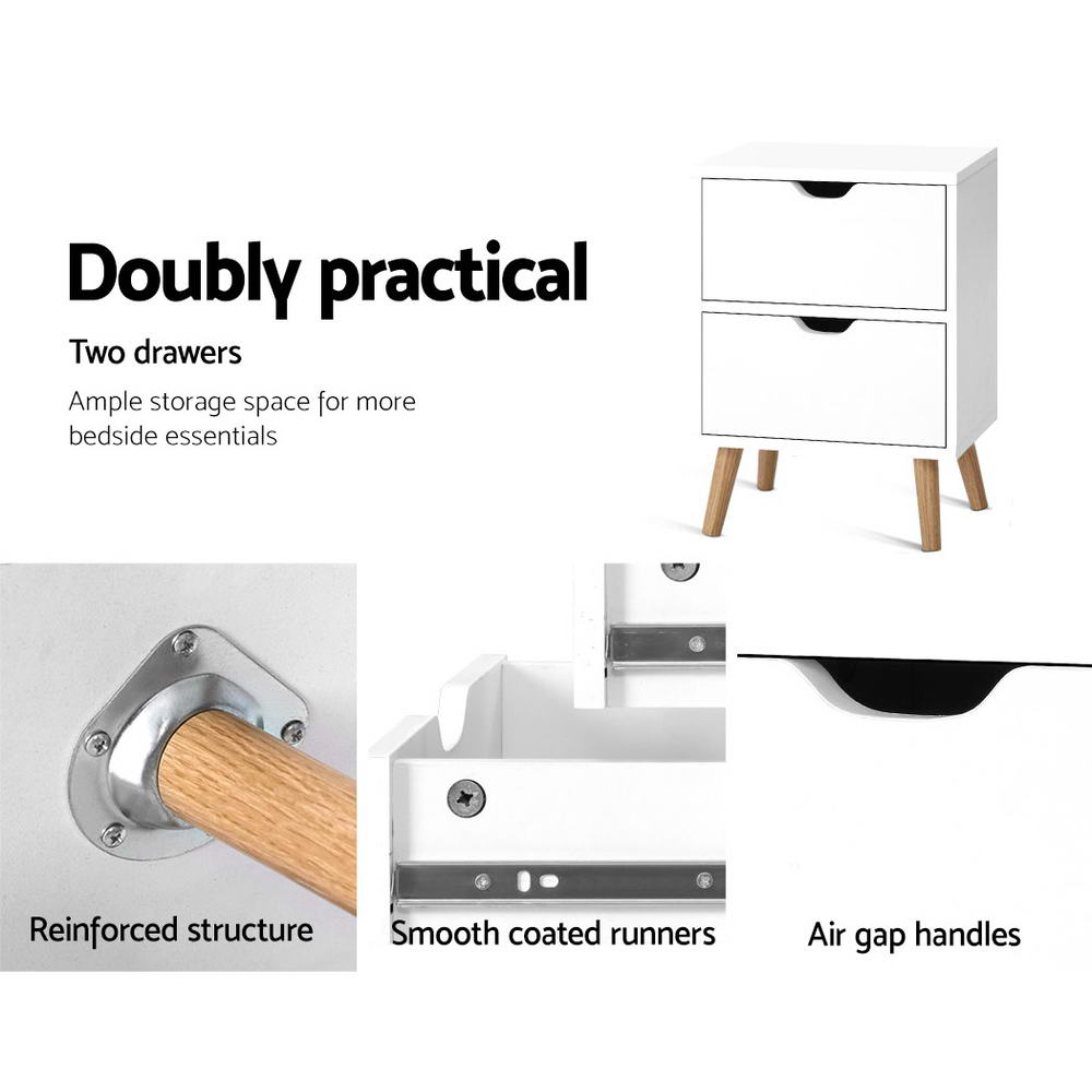 Artiss Boden 2-Drawer Bedside Table – White