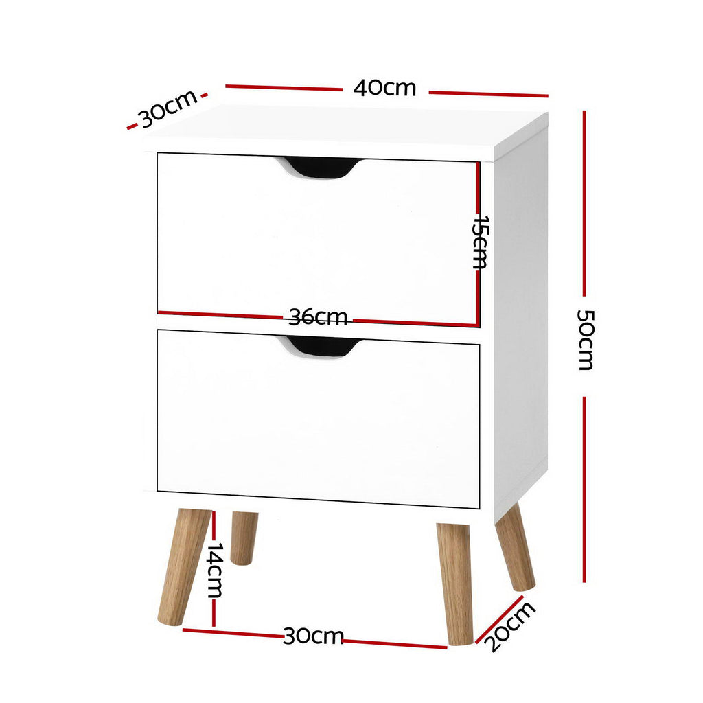 Artiss Boden Bedside Tables with Splayed Legs – White, Set of 2