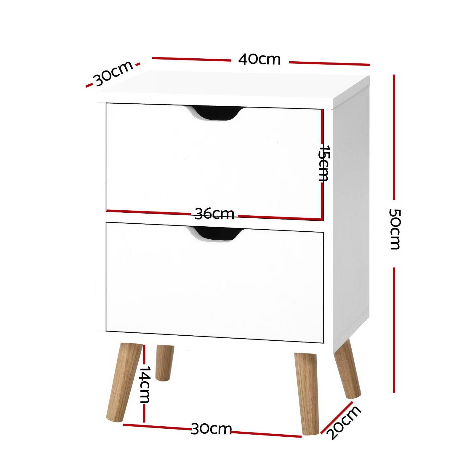 Artiss Boden Bedside Tables with Splayed Legs – White, Set of 2