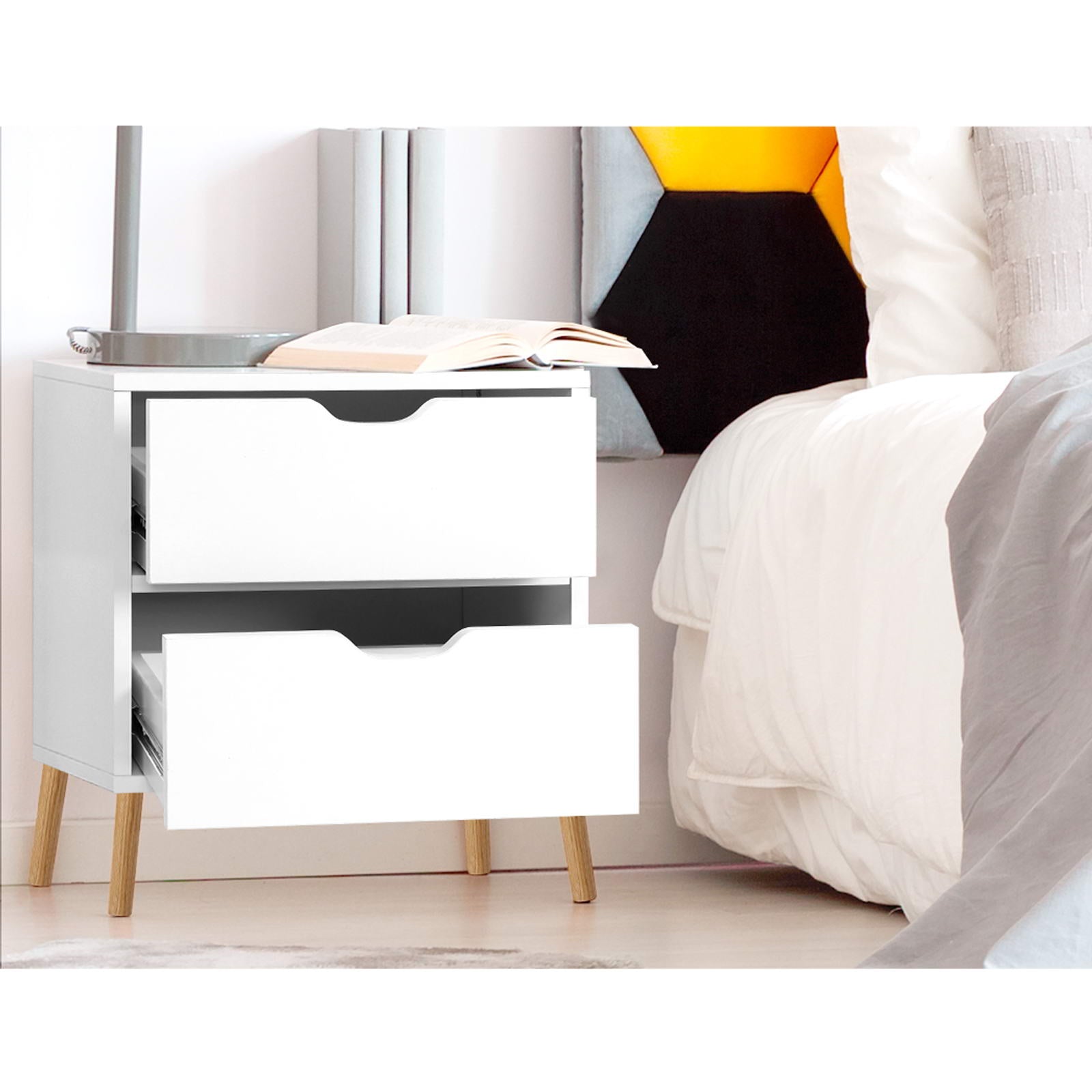 Artiss Boden Bedside Tables with Splayed Legs – White, Set of 2