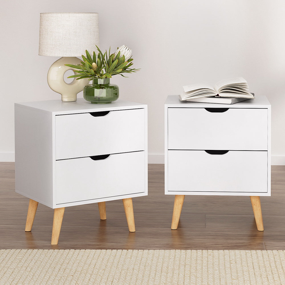 Artiss Boden Bedside Tables with Splayed Legs – White, Set of 2