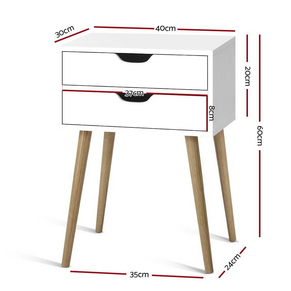 Artiss Bodie 2-Drawer Bedside Table – White