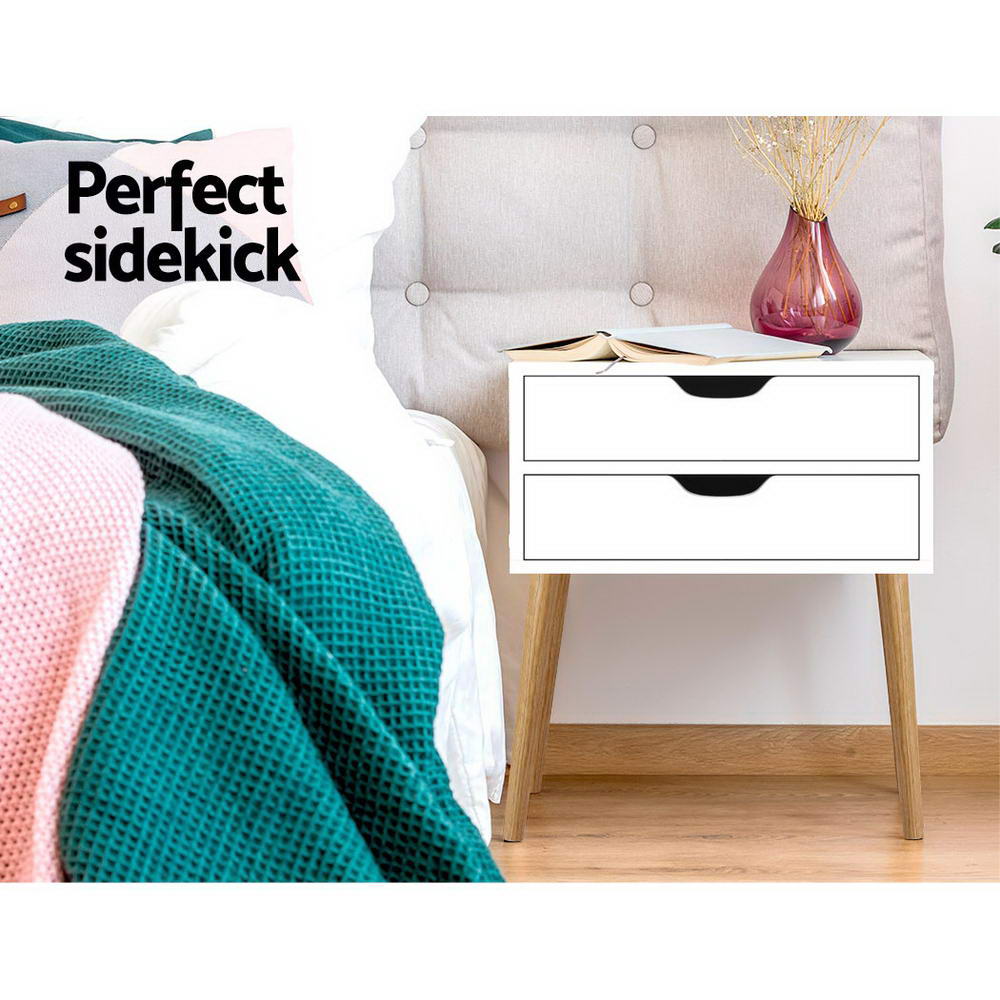 Artiss Bodie 2-Drawer Bedside Table – White