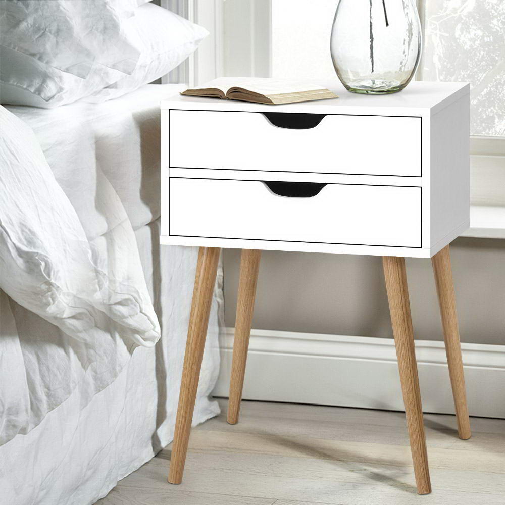 Artiss Bodie 2-Drawer Bedside Table – White