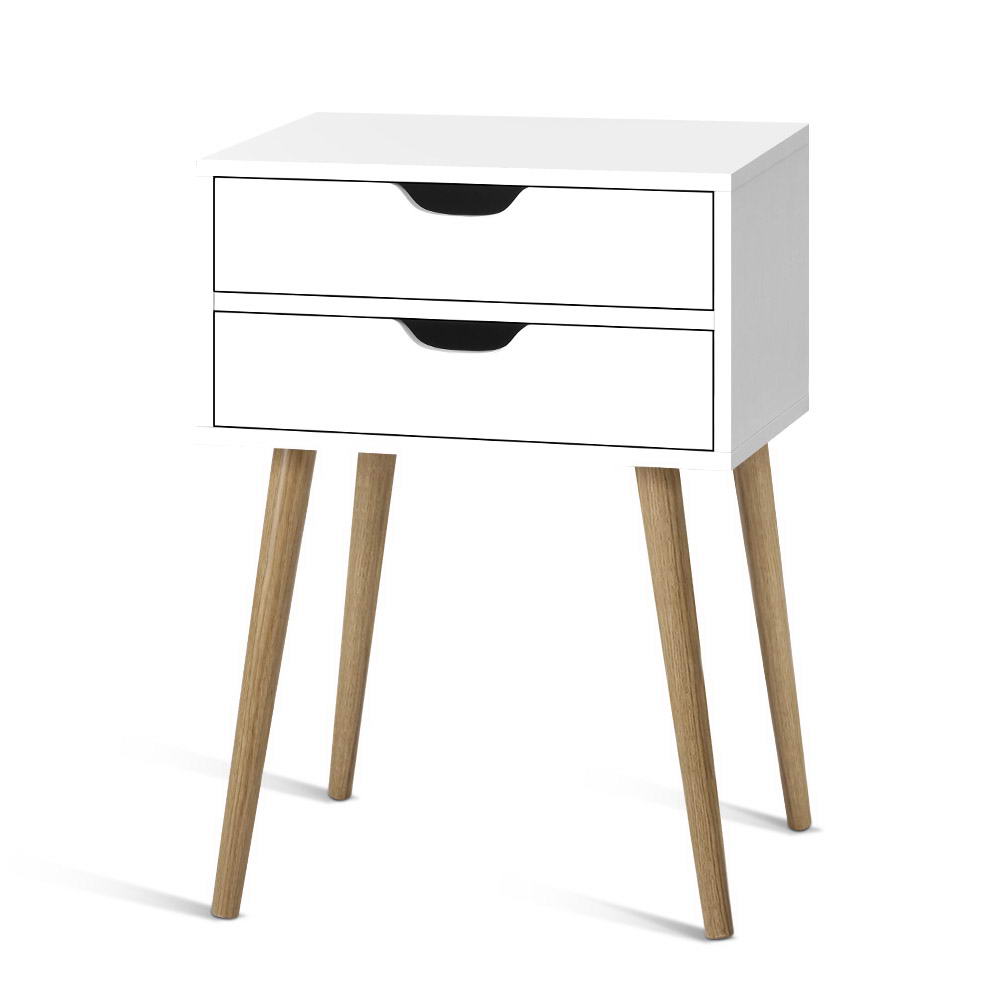 Artiss Bodie 2-Drawer Bedside Table – White