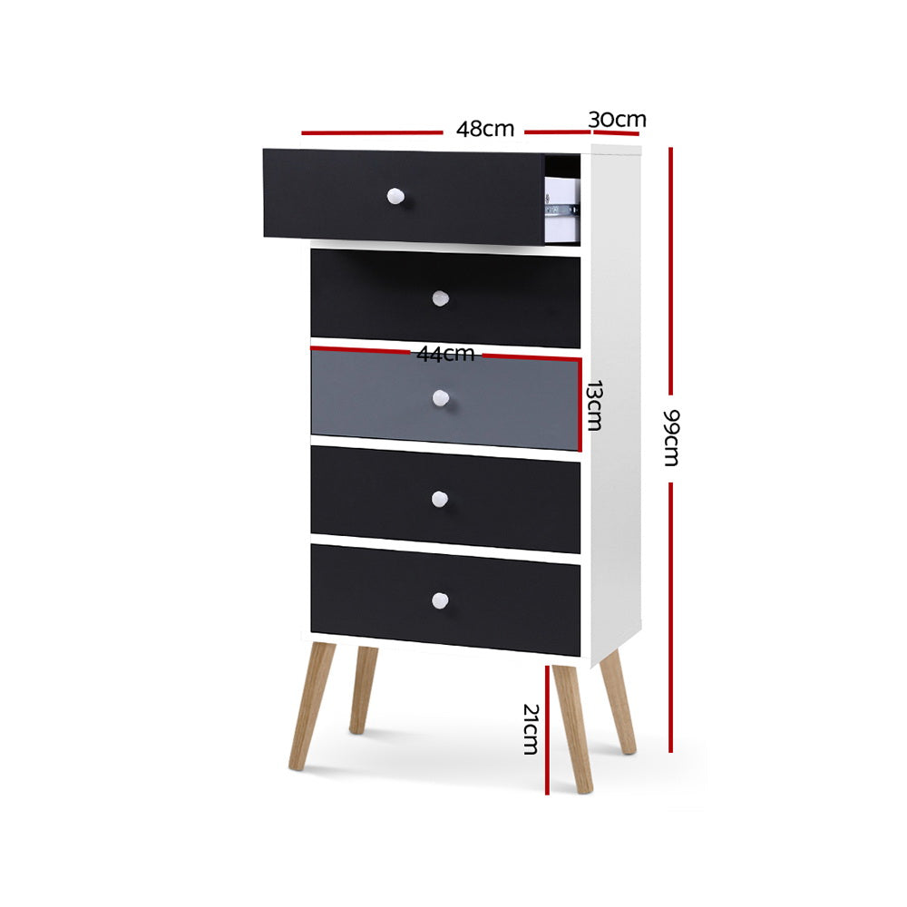 Artiss Bonds 5-Drawer Tallboy – Grey and White