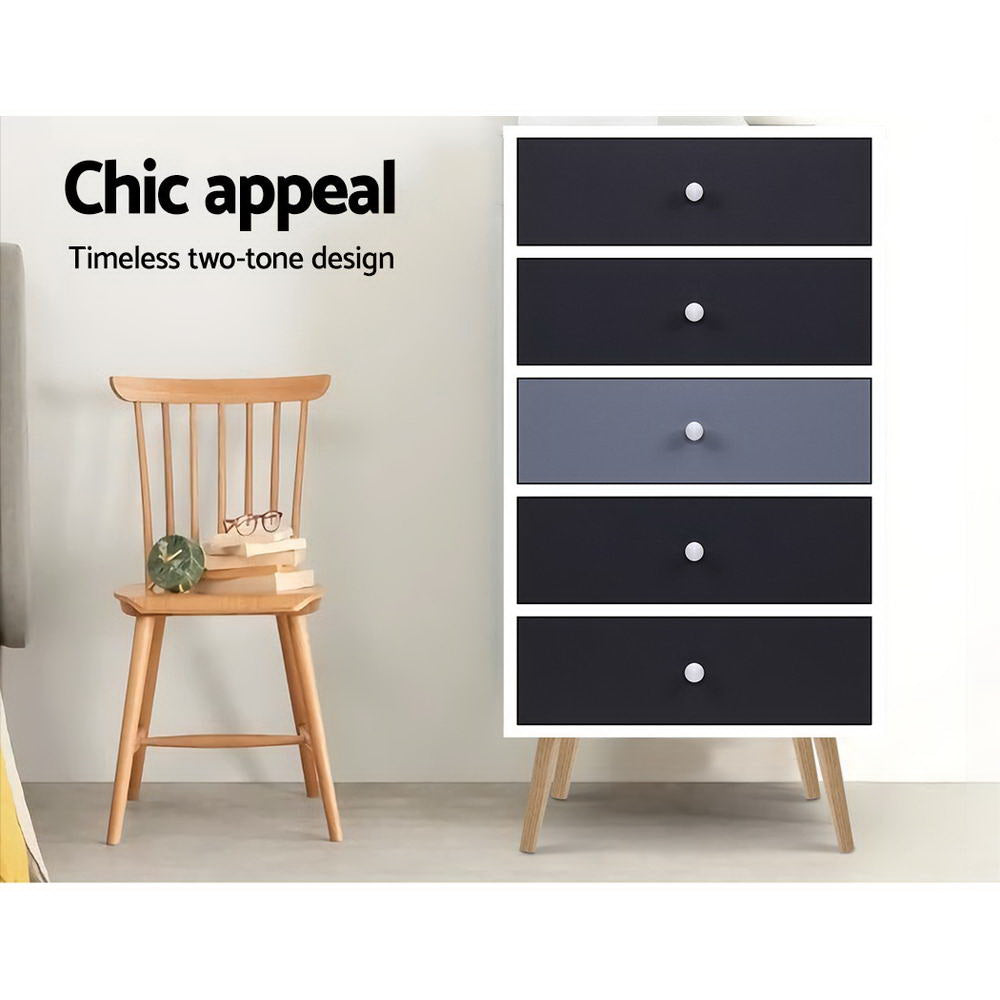 Artiss Bonds 5-Drawer Tallboy – Grey and White