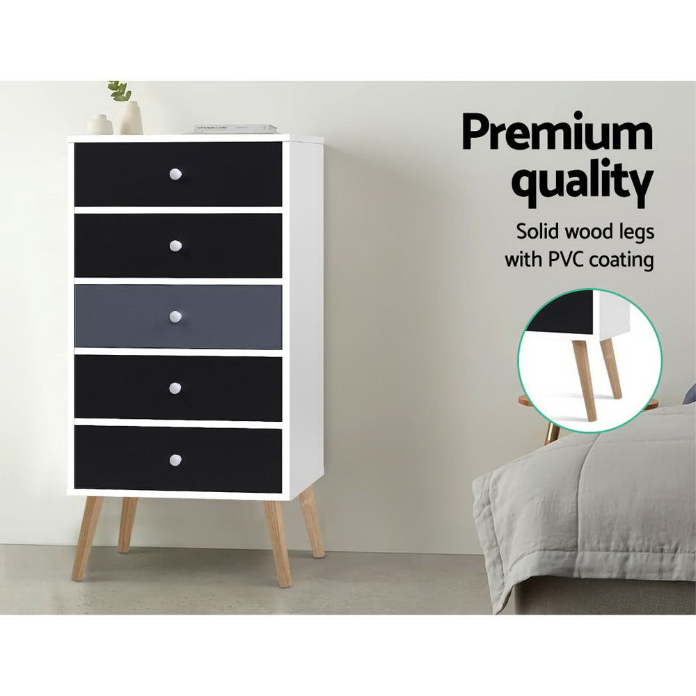 Artiss Bonds 5-Drawer Tallboy – Grey and White