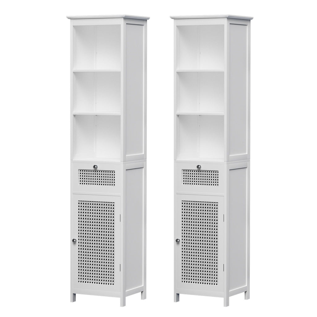 Artiss Bathroom Cabinet Storage X2 White Rattan 161cm