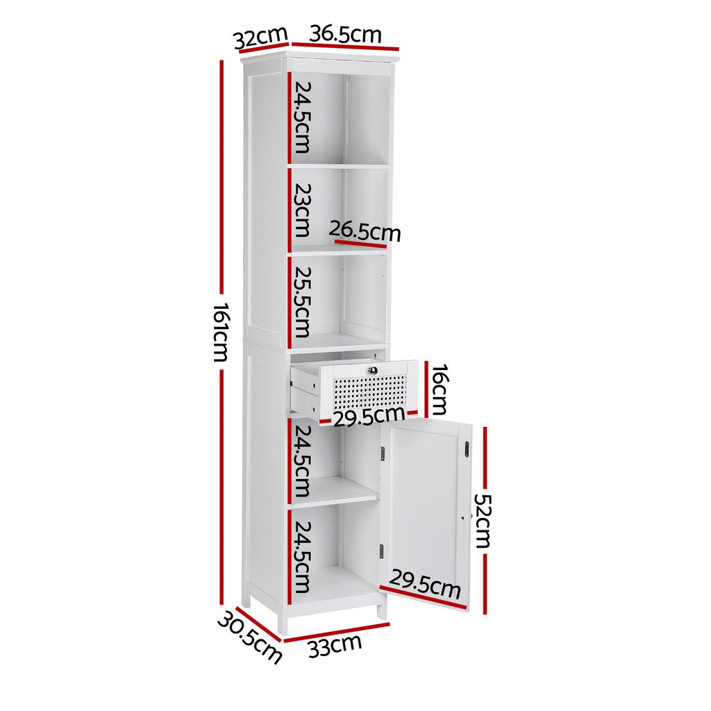 Artiss Bathroom Cabinet Storage X2 White Rattan 161cm