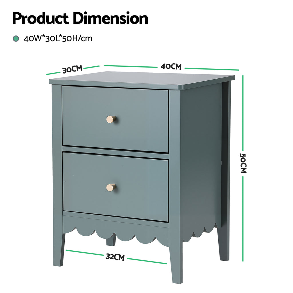 Artiss 2-Drawer Bedside Table – Green