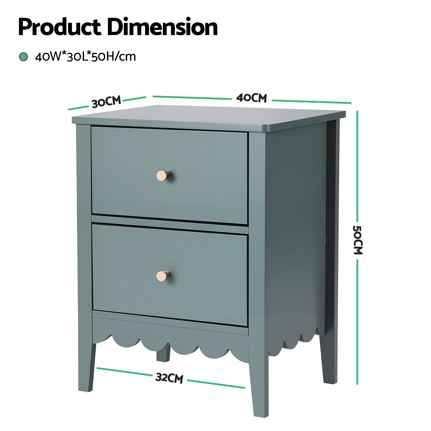 Artiss 2-Drawer Bedside Table – Green