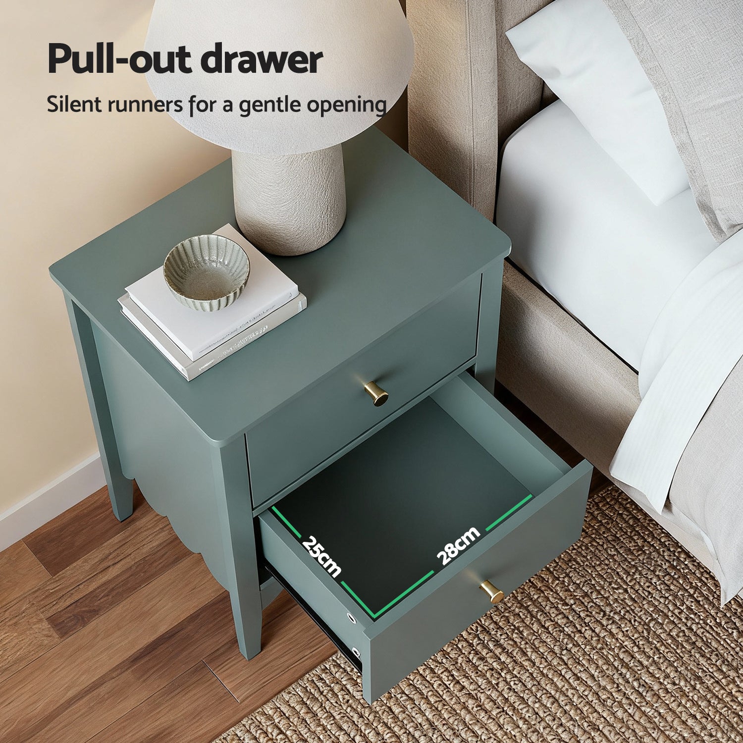Artiss 2-Drawer Bedside Table – Green