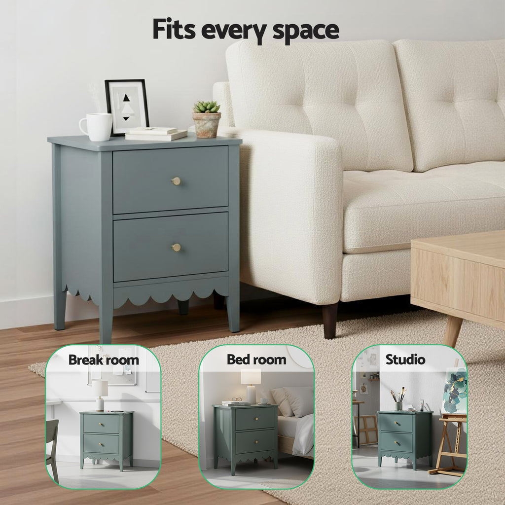 Artiss 2-Drawer Bedside Table – Green