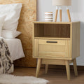 Artiss Rei Bedside Table with Rattan Drawer and Shelf – Wood Look