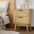 Artiss Rie Bedside Table with Rattan Detail and 2 Drawers – Wood Look