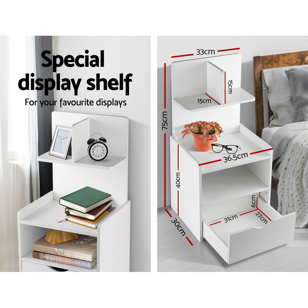 Artiss Evermore Tall Bedside Display Table – White