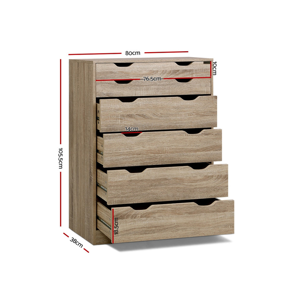 Artiss Myla 6-Drawer Tallboy – Oak Look
