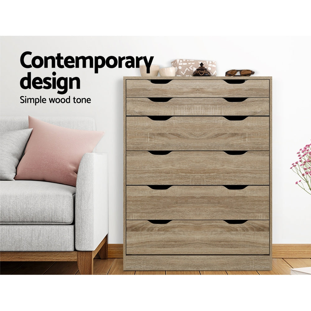 Artiss Myla 6-Drawer Tallboy – Oak Look