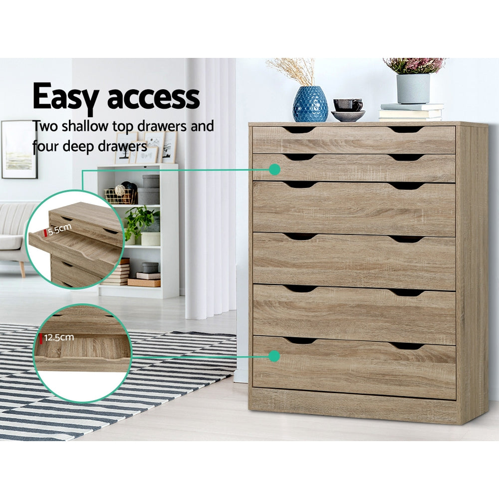 Artiss Myla 6-Drawer Tallboy – Oak Look
