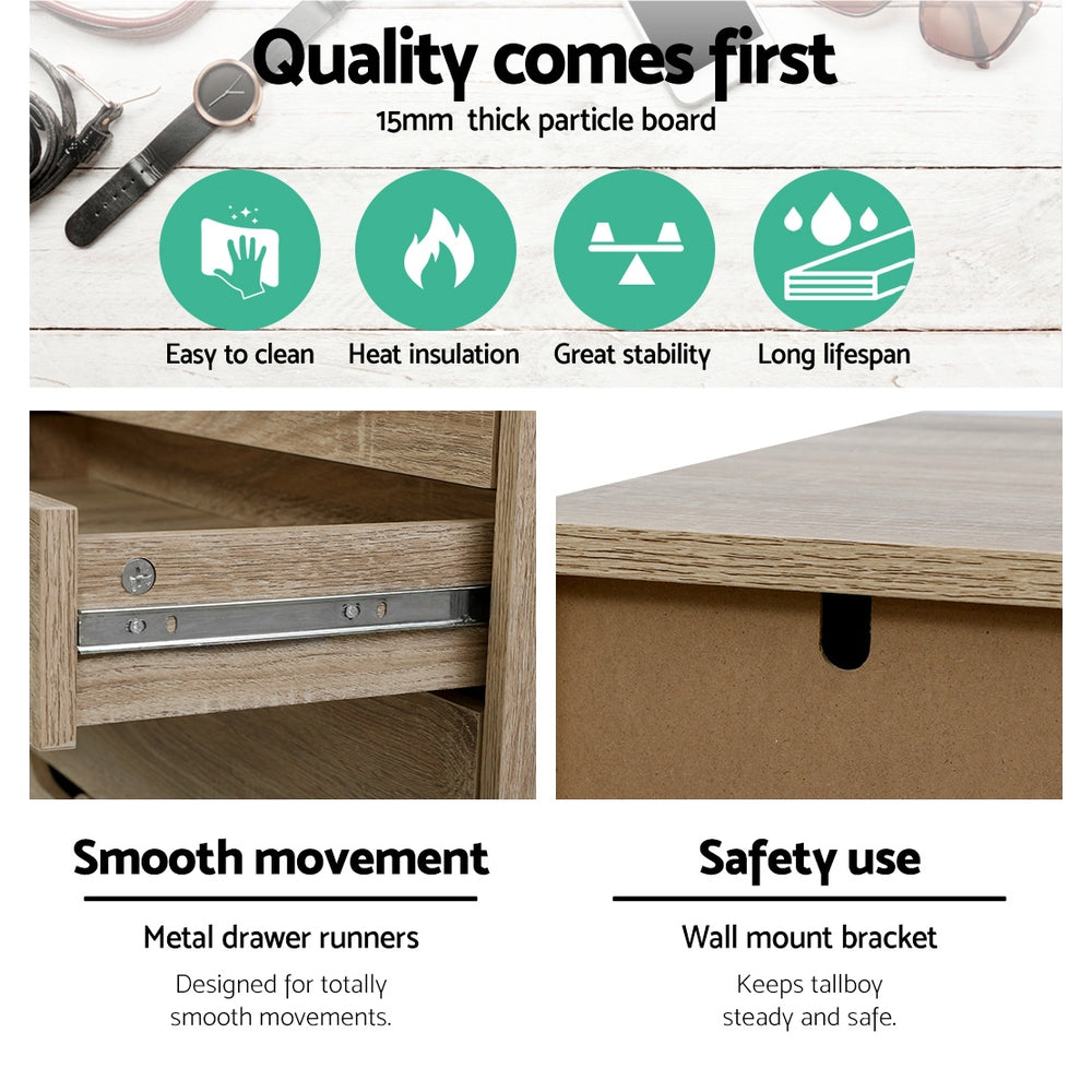 Artiss Myla 6-Drawer Tallboy – Oak Look