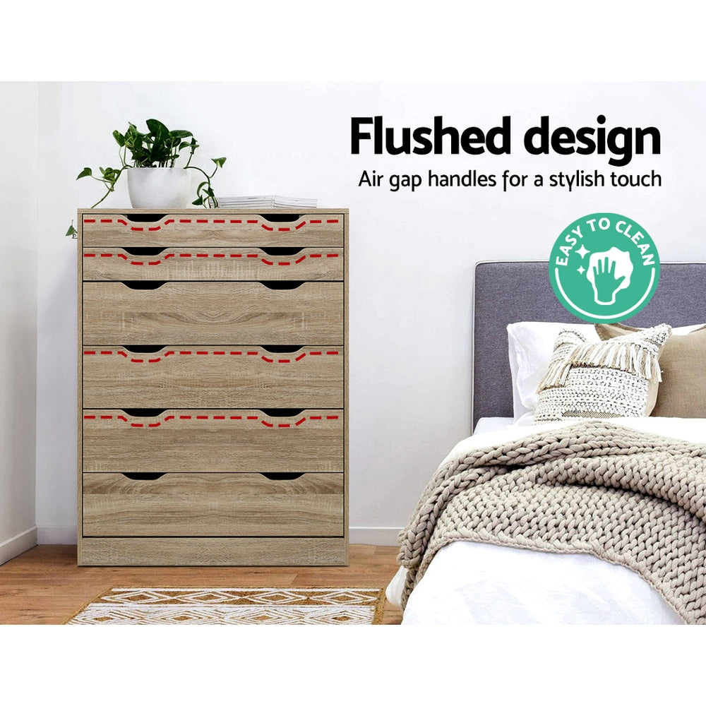 Artiss Myla 6-Drawer Tallboy – Oak Look