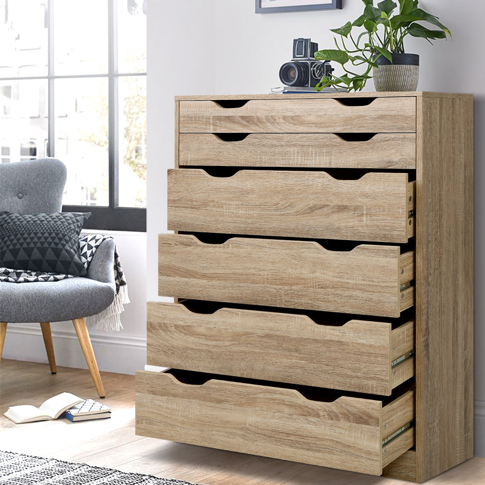 Artiss Myla 6-Drawer Tallboy – Oak Look